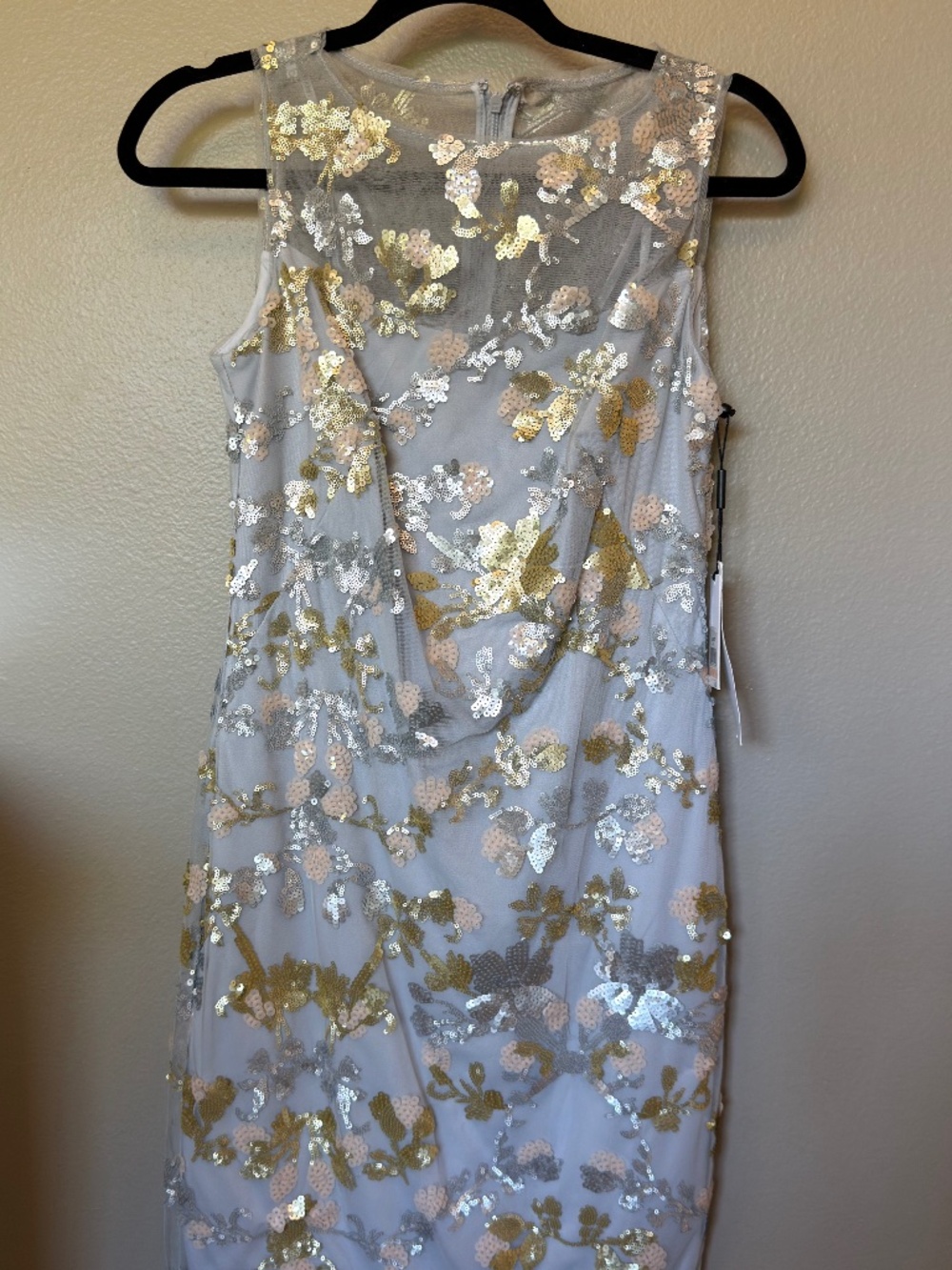 NWT Calvin Klein Sequin Mesh Sheath Dress, Blue, Silver, Gold, Size 2